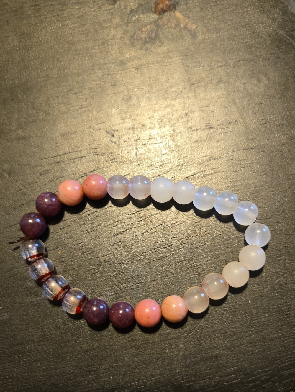 Women’s Stretch Beaded Bracelet in Purple, Pink, and White
